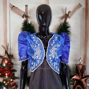 Royal Blue-Modern Filipiniana Bolero with Mestiza Sleeves